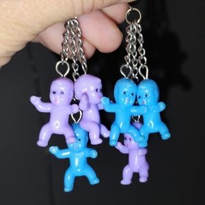 Handmade Blue Purple Babydoll Dangle Earrings